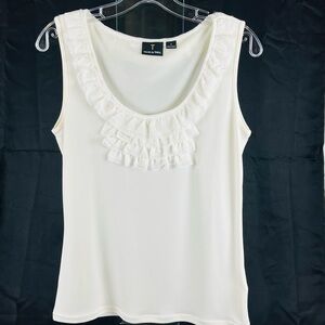 Travel by Tribal Cream Tank Top Shimmer Cream Ruffle Size S RN#119165
